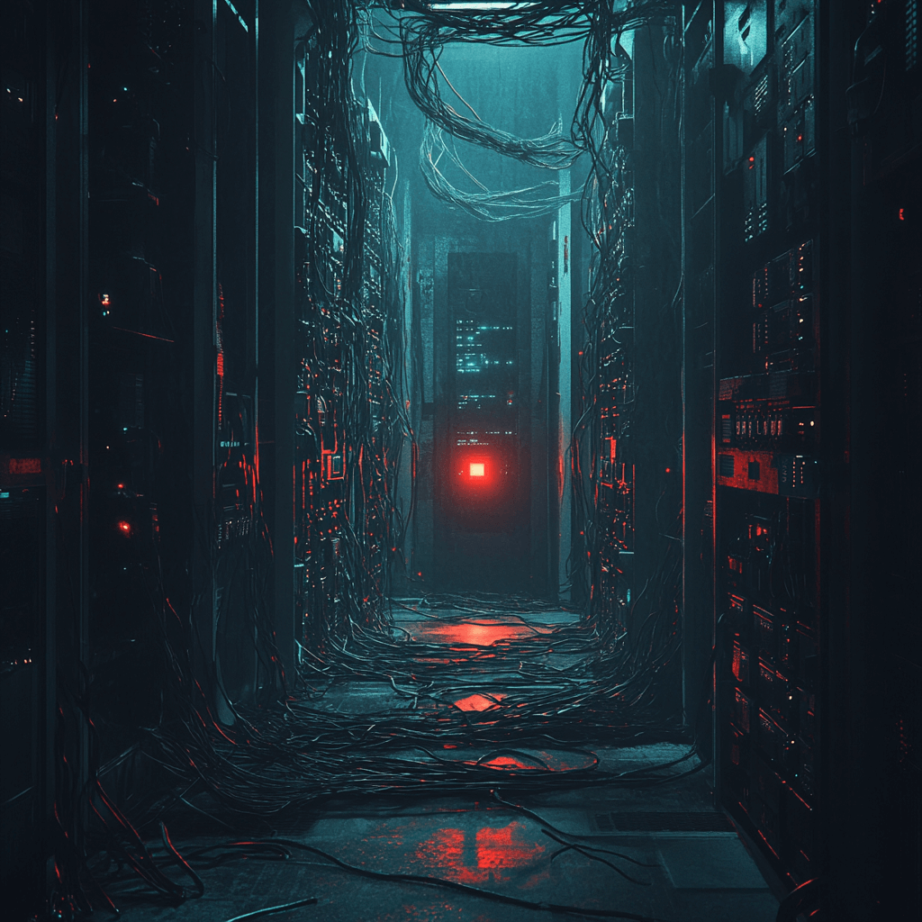 Server corridor in red & teal